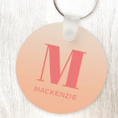 Porte-clés Monogramme moderne Nom initial Peach Gradient