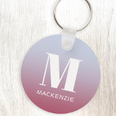 Porte-clés Monogramme moderne Nom initial Pink Blue Gradient