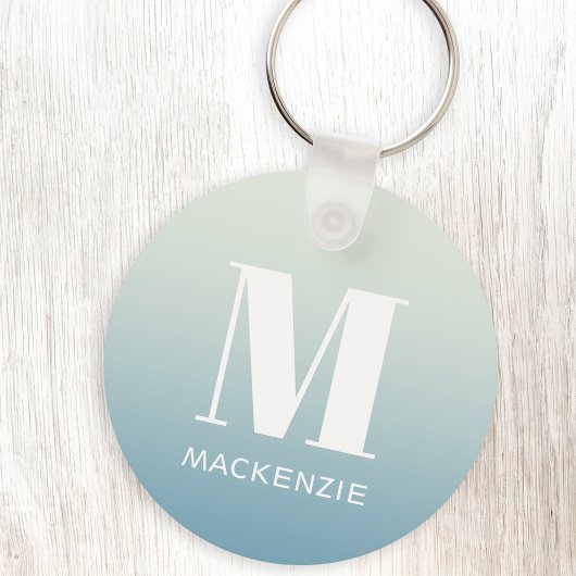 Porte-clés Monogramme moderne Nom initial Turquoise Aqua Grad