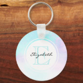 Porte-clés Monogramme moderne Pastel Blue & Purple Aquarelle (Recto)