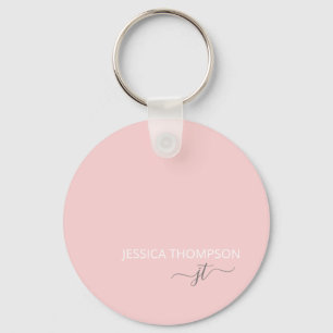 Porte-clés Monogramme Moderne Personnalisé Rose Pâle Nom