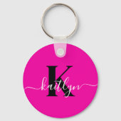 Porte-clés Monogramme moderne rose noir écriture script (Verso)