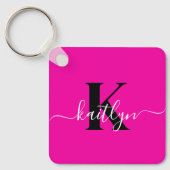 Porte-clés Monogramme moderne rose noir écriture script (Recto)