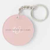 Porte-clés Monogramme Moderne Rose Pâle Écriture Blanche (Dos)