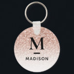 Porte-clés Monogramme moderne Rose Rose Or Parties scintillan<br><div class="desc">Rose Rose Parties scintillant Or Ombre Monogramme Nom initial Cercle clé</div>