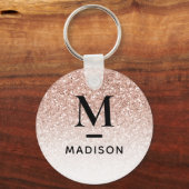 Porte-clés Monogramme moderne Rose Rose Or Parties scintillan (Recto)