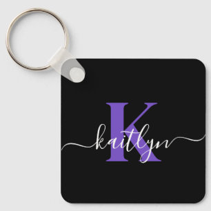 Porte-clés Monogramme Moderne Violet Noir Script