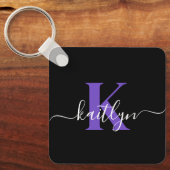 Porte-clés Monogramme Moderne Violet Noir Script (Recto)
