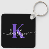 Porte-clés Monogramme Moderne Violet Noir Script (Dos)