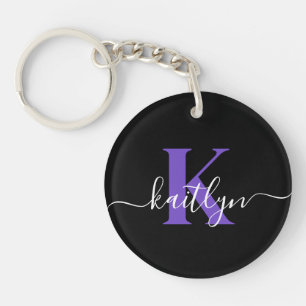 Porte-clés Monogramme Moderne Violet Noir Script