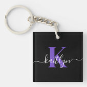 Porte-clés Monogramme Moderne Violet Noir Script (Devant)