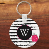 Porte-clés Monogramme motif de cactus roses (Recto)