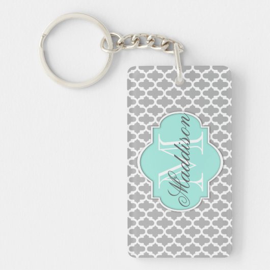 Porte-clés Monogramme Motif élégant Grey Aqua (Devant)