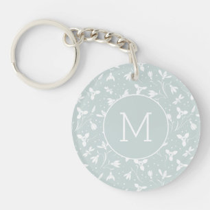 Porte-clés Monogramme Motif Floral Snowdrop. Pastel Green