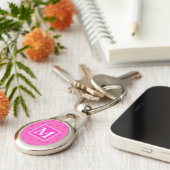 Porte-clés Monogramme motif rose chaud cercles (Côté )