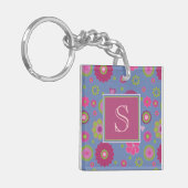Porte-clés Monogramme Motif rose et bleu (Devant gauche)