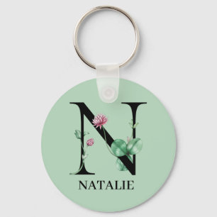 Porte-clés Monogramme N Alphabet Floral Personnalisé