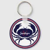 Porte-clés monogramme nautique crabe blanc marine (Recto)