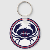 Porte-clés monogramme nautique crabe blanc marine (Verso)
