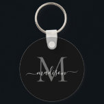 Porte-clés Monogramme noir blanc Nom Élégant Script moderne<br><div class="desc">Monogramme noir blanc simple Élégant Porte - clé de script moderne</div>