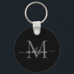 Porte-clés Monogramme noir blanc Nom Élégant Script moderne<br><div class="desc">Monogramme noir blanc simple Élégant Porte - clé de script moderne</div>