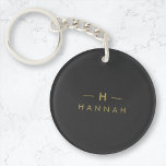 Porte-clés Monogramme Noir | Élégant minimaliste moderne<br><div class="desc">Un design simple et élégant monogramme personnalisé dans une typographie minimaliste dorée moderne sur un arrière - plan noir off. Les initiales et le nom du monogramme peuvent facilement être personnalisés avec la ligne de fonction pour rendre un design aussi unique que vous êtes! Le cadeau ou accessoire sur mesure...</div>