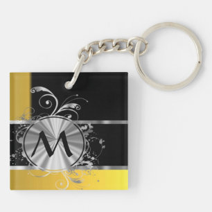 Porte-clés Monogramme noir et argenté jaune