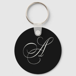 Porte-clés Monogramme noir et blanc élégant - parafez A