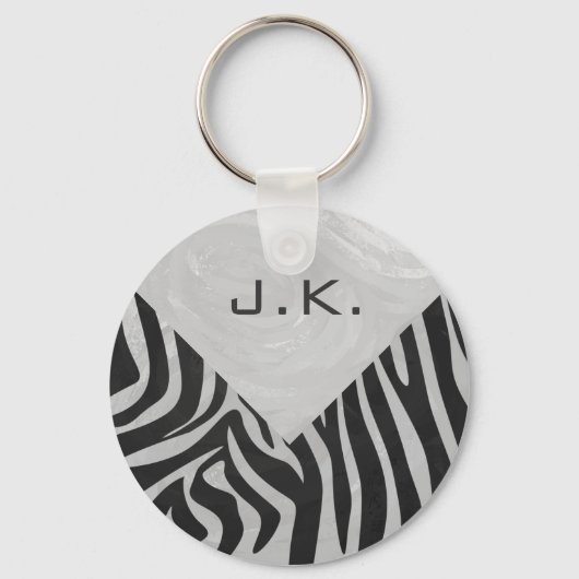 Porte-clés Monogramme noir et gris clair Zebra (Recto)