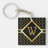 Porte-clés monogramme noir et rayures de faux or initiales un (Devant)