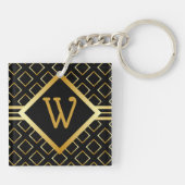 Porte-clés monogramme noir et rayures de faux or initiales un (Dos)