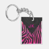 Porte-clés Monogramme noir et rose chaud Zebra Design (Devant gauche)