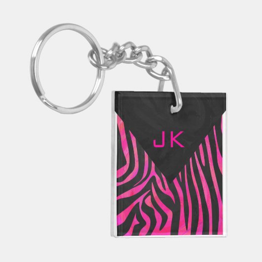 Porte-clés Monogramme noir et rose chaud Zebra Design (Devant gauche)