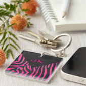 Porte-clés Monogramme noir et rose chaud Zebra Design (Devant Droit)
