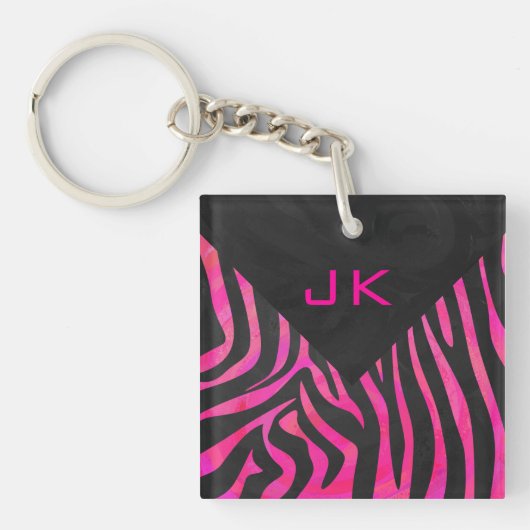 Porte-clés Monogramme noir et rose chaud Zebra Design (Devant)