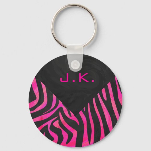 Porte-clés Monogramme noir et rose chaud Zebra Design (Recto)