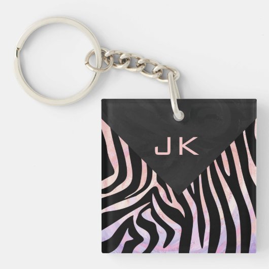 Porte-clés Monogramme noir et rose Zebra (Devant)