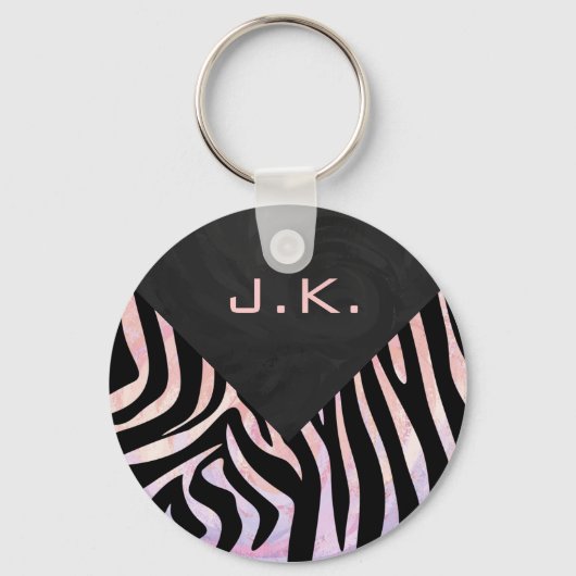 Porte-clés Monogramme noir et rose Zebra (Recto)