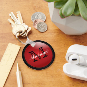 Porte-clés Monogramme noir et rouge profond - Nom