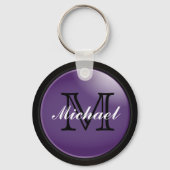 Porte-clés Monogramme noir et violet classique - Nom (Recto)