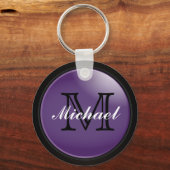 Porte-clés Monogramme noir et violet classique - Nom (Recto)