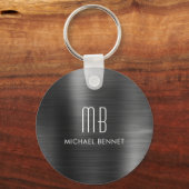 Porte-clés Monogramme Noir Faux Métal Brossé (Recto)