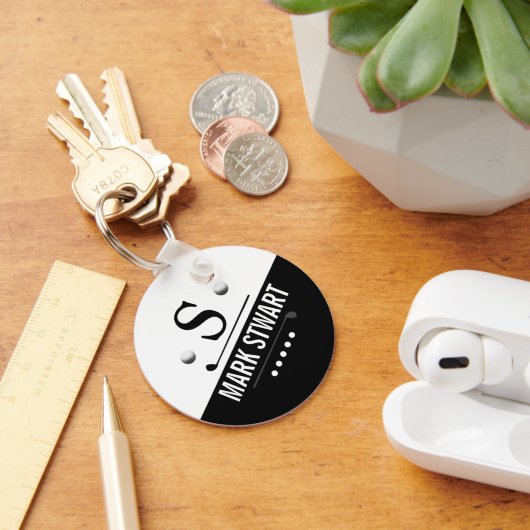 Porte-clés Monogramme noir Golfeur moderne (Bureau)