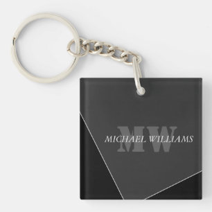 Porte-clés Monogramme noir gris artistique moderne