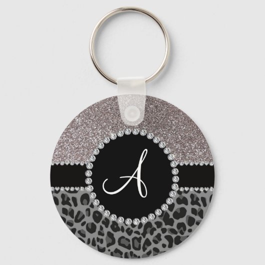 Porte-clés Monogramme noir léopard argent parties scintillant (Recto)