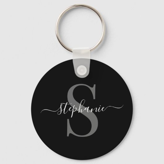 Porte-clés Monogramme noir minimal moderne Premier nom (Recto)