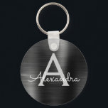 Porte-clés Monogramme noir moderne Faux en acier inoxydable<br><div class="desc">Moderne et élégant Faux Noirs Acier Inoxydable Metallic Porte - clé élégant. Ces Porte - clés peuvent être customisés pour inclure votre nom initial et prénom. Ces porte - clés fêtent un grand anniversaire,  une douche nuptiale ou une fête de bachelorette.</div>
