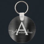 Porte-clés Monogramme noir moderne Faux en acier inoxydable<br><div class="desc">Moderne et élégant Faux Noirs Acier Inoxydable Metallic Porte - clé élégant. Ces Porte - clés peuvent être customisés pour inclure votre nom initial et prénom. Ces porte - clés fêtent un grand anniversaire,  une douche nuptiale ou une fête de bachelorette.</div>