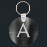 Porte-clés Monogramme noir moderne Faux en acier inoxydable<br><div class="desc">Moderne et élégant Faux Noirs Acier Inoxydable Metallic Porte - clé élégant. Ces Porte - clés peuvent être customisés pour inclure votre nom initial et prénom. Ces porte - clés fêtent un grand anniversaire,  une douche nuptiale ou une fête de bachelorette.</div>