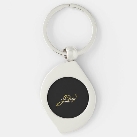 Porte-clés Monogramme Noir Or Couleur Plaque Moderne Nom prop (Devant)